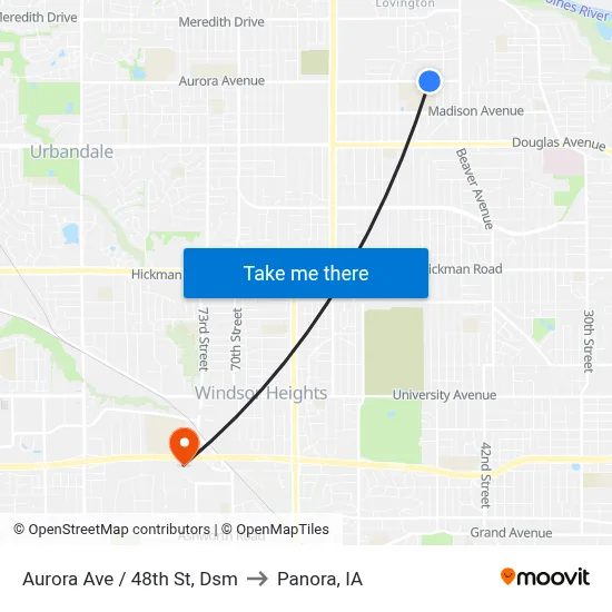 Aurora Ave / 48th St, Dsm to Panora, IA map