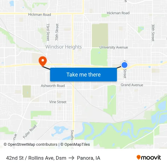 42nd St / Rollins Ave, Dsm to Panora, IA map