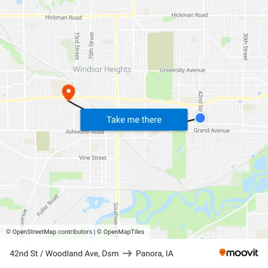 42nd St / Woodland Ave, Dsm to Panora, IA map