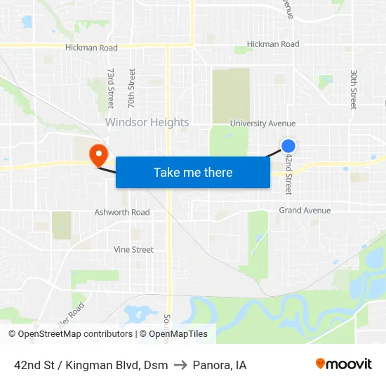 42nd St / Kingman Blvd, Dsm to Panora, IA map