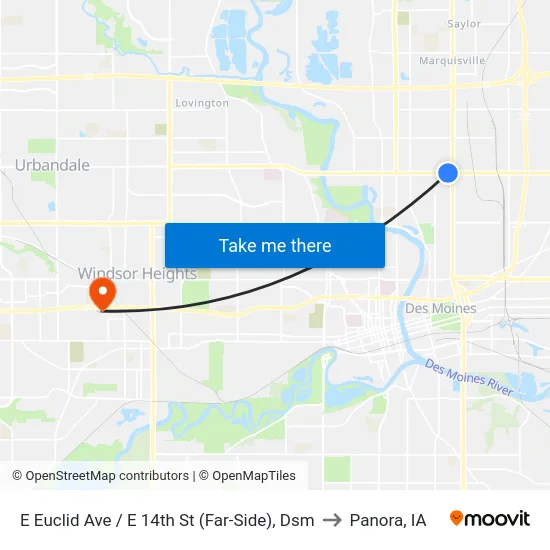 E Euclid Ave / E 14th St (Far-Side), Dsm to Panora, IA map