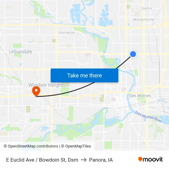 E Euclid Ave / Bowdoin St, Dsm to Panora, IA map