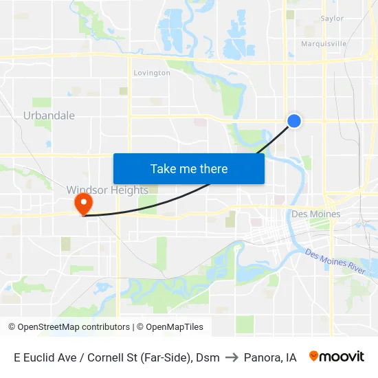 E Euclid Ave / Cornell St (Far-Side), Dsm to Panora, IA map