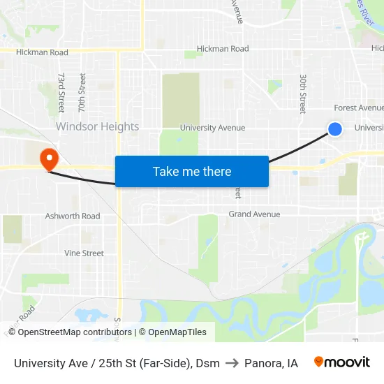 University Ave / 25th St (Far-Side), Dsm to Panora, IA map