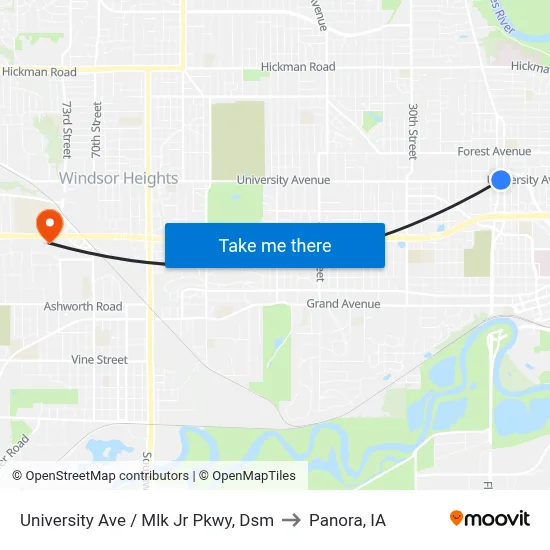University Ave / Mlk Jr Pkwy, Dsm to Panora, IA map