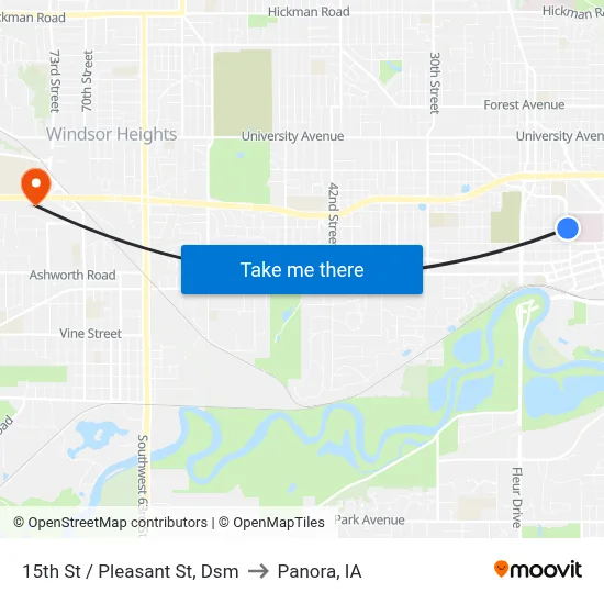 15th St / Pleasant St, Dsm to Panora, IA map