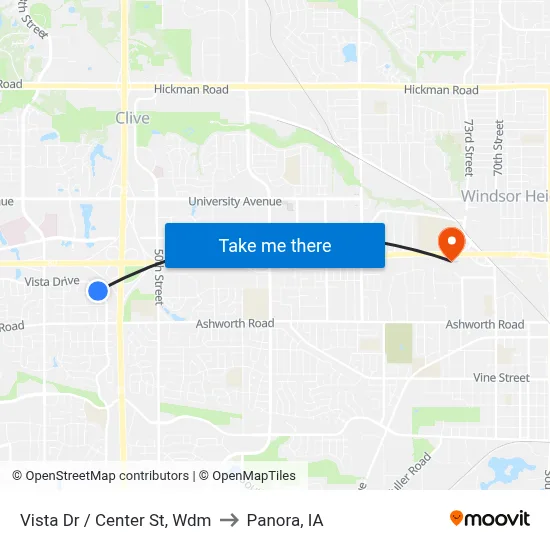Vista Dr / Center St, Wdm to Panora, IA map