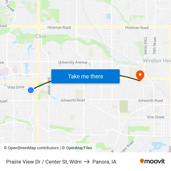 Prairie View Dr / Center St, Wdm to Panora, IA map
