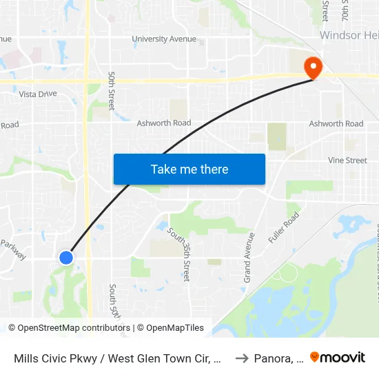 Mills Civic Pkwy / West Glen Town Cir, Wdm to Panora, IA map