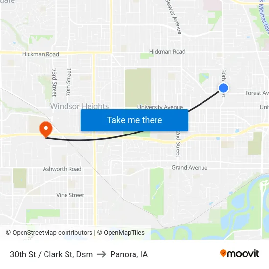 30th St / Clark St, Dsm to Panora, IA map