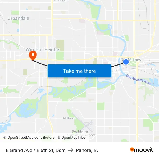 E Grand Ave / E 6th St, Dsm to Panora, IA map