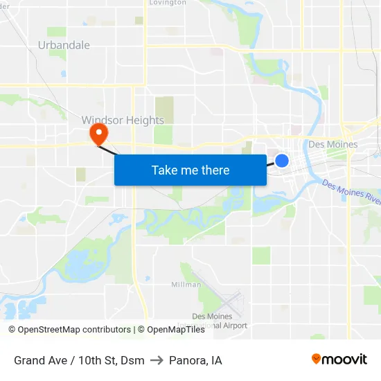 Grand Ave / 10th St, Dsm to Panora, IA map