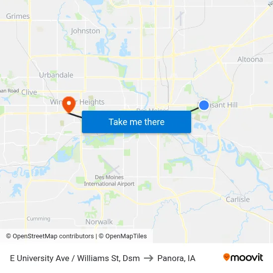 E University Ave / Williams St, Dsm to Panora, IA map