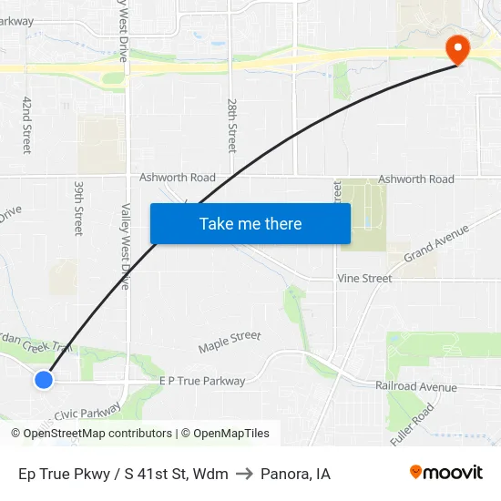 Ep True Pkwy / S 41st St, Wdm to Panora, IA map