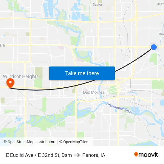 E Euclid Ave / E 32nd St, Dsm to Panora, IA map