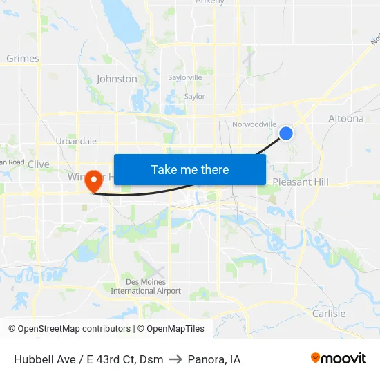 Hubbell Ave / E 43rd Ct, Dsm to Panora, IA map