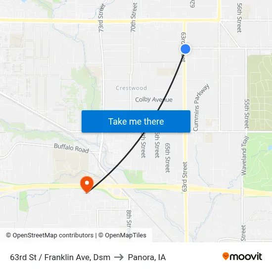 63rd St / Franklin Ave, Dsm to Panora, IA map