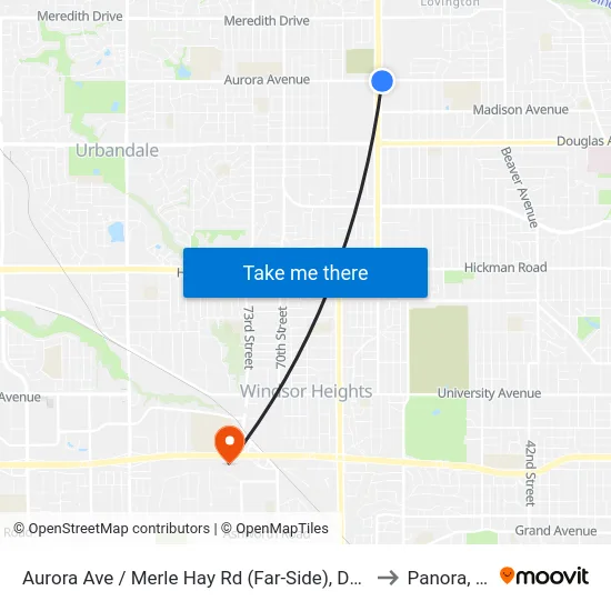 Aurora Ave / Merle Hay Rd (Far-Side), Dsm to Panora, IA map