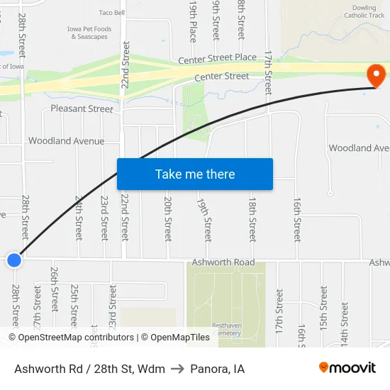 Ashworth Rd / 28th St, Wdm to Panora, IA map