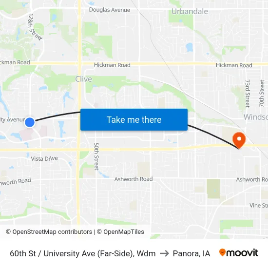 60th St / University Ave (Far-Side), Wdm to Panora, IA map