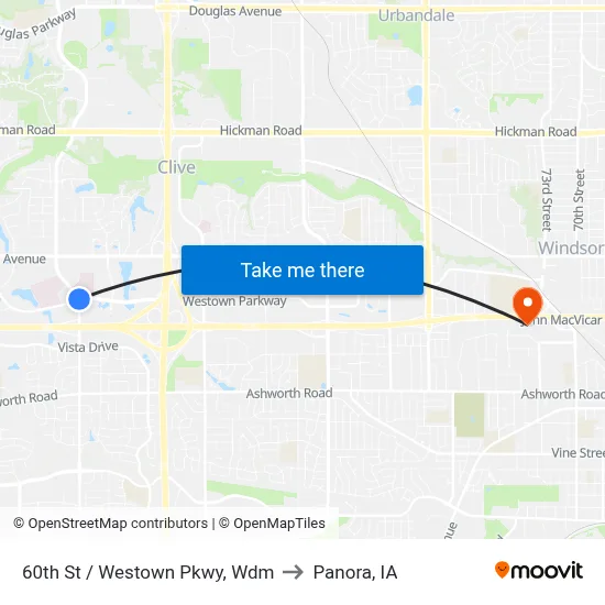 60th St / Westown Pkwy, Wdm to Panora, IA map