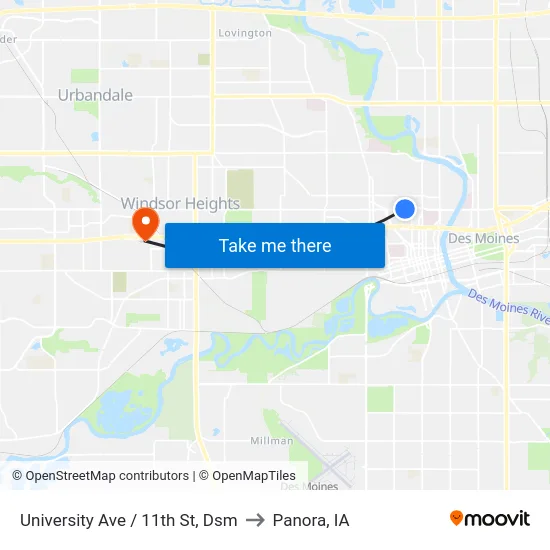 University Ave / 11th St, Dsm to Panora, IA map