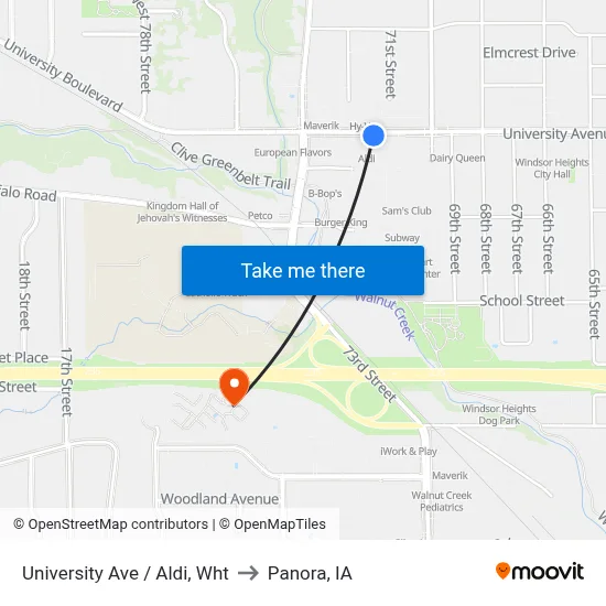 University Ave / Aldi, Wht to Panora, IA map