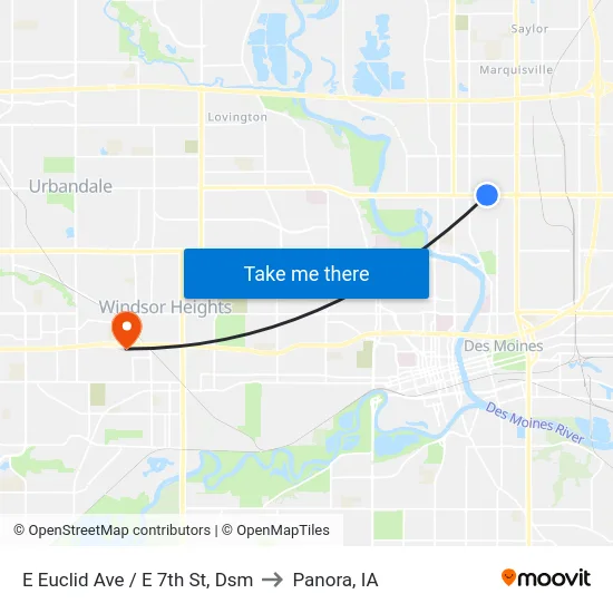 E Euclid Ave / E 7th St, Dsm to Panora, IA map