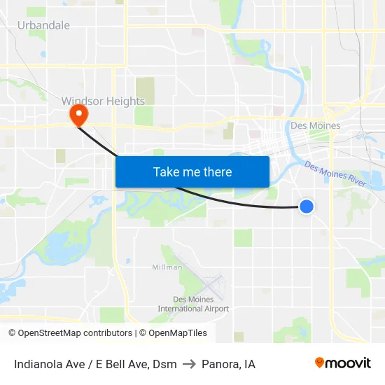 Indianola Ave / E Bell Ave, Dsm to Panora, IA map