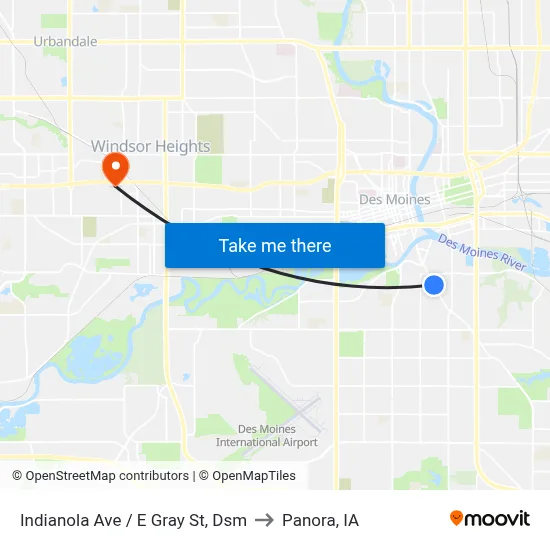 Indianola Ave / E Gray St, Dsm to Panora, IA map
