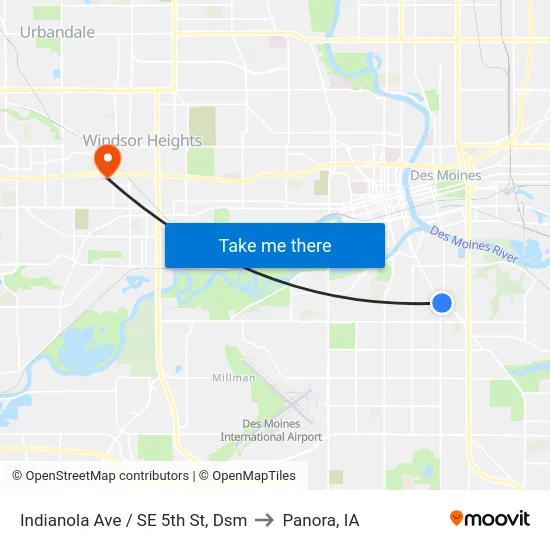 Indianola Ave / SE 5th St, Dsm to Panora, IA map