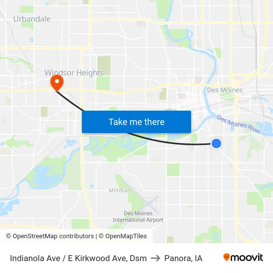 Indianola Ave / E Kirkwood Ave, Dsm to Panora, IA map