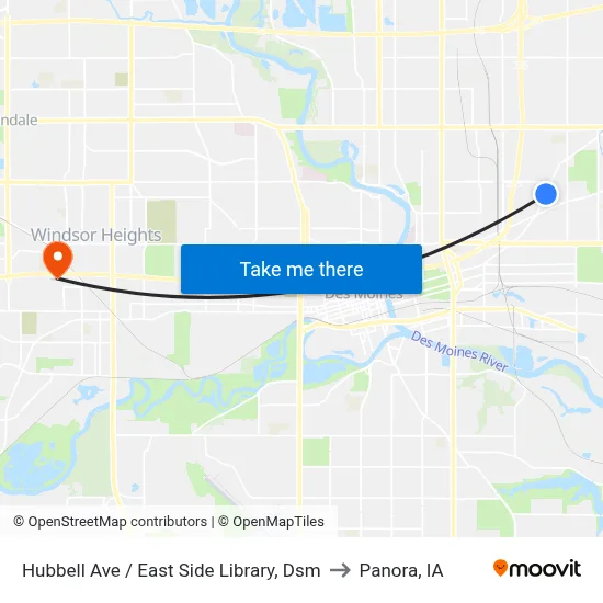 Hubbell Ave / East Side Library, Dsm to Panora, IA map