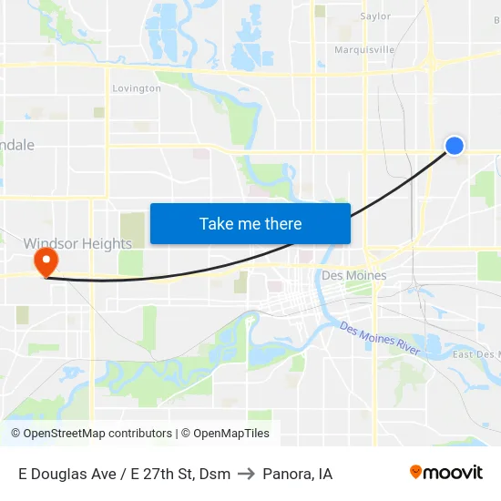 E Douglas Ave / E 27th St, Dsm to Panora, IA map