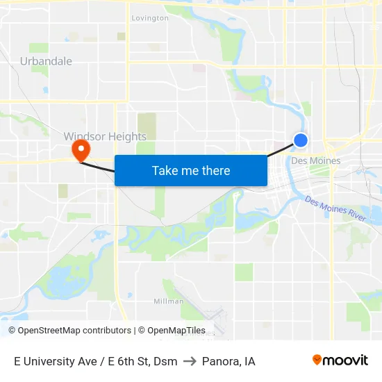 E University Ave / E 6th St, Dsm to Panora, IA map