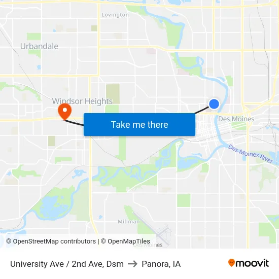 University Ave / 2nd Ave, Dsm to Panora, IA map