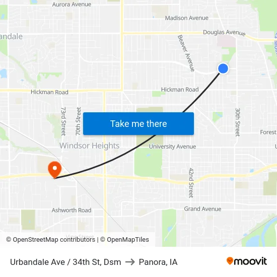 Urbandale Ave / 34th St, Dsm to Panora, IA map