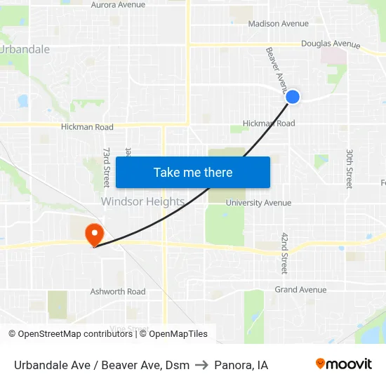 Urbandale Ave / Beaver Ave, Dsm to Panora, IA map