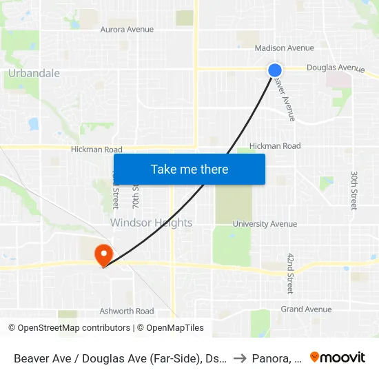 Beaver Ave / Douglas Ave (Far-Side), Dsm to Panora, IA map