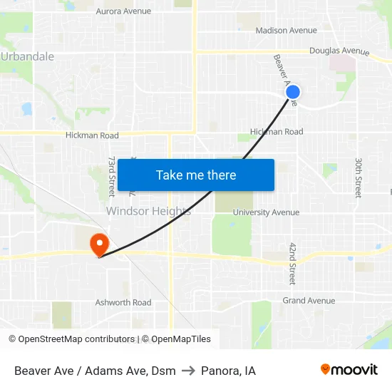 Beaver Ave / Adams Ave, Dsm to Panora, IA map