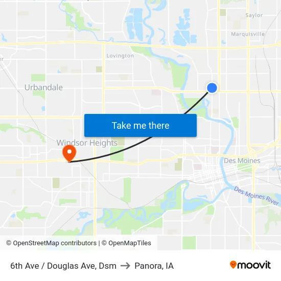 6th Ave / Douglas Ave, Dsm to Panora, IA map