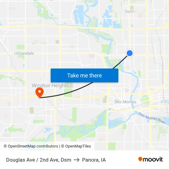 Douglas Ave / 2nd Ave, Dsm to Panora, IA map