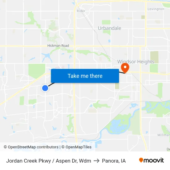 Jordan Creek Pkwy / Aspen Dr, Wdm to Panora, IA map