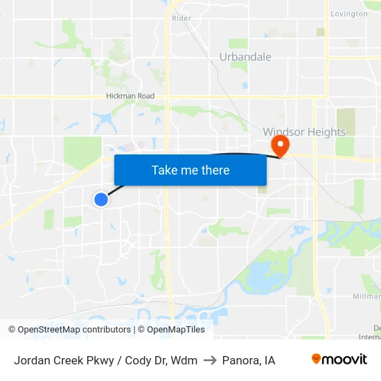 Jordan Creek Pkwy / Cody Dr, Wdm to Panora, IA map