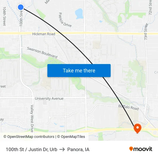 100th St / Justin Dr, Urb to Panora, IA map