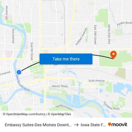 Embassy Suites-Des Moines Downtown to Iowa State Fair map