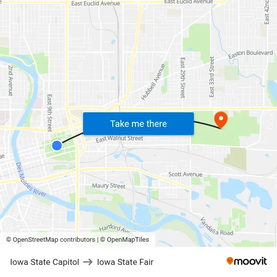 Iowa State Capitol to Iowa State Fair map