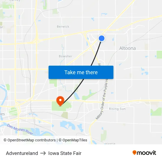 Adventureland to Iowa State Fair map