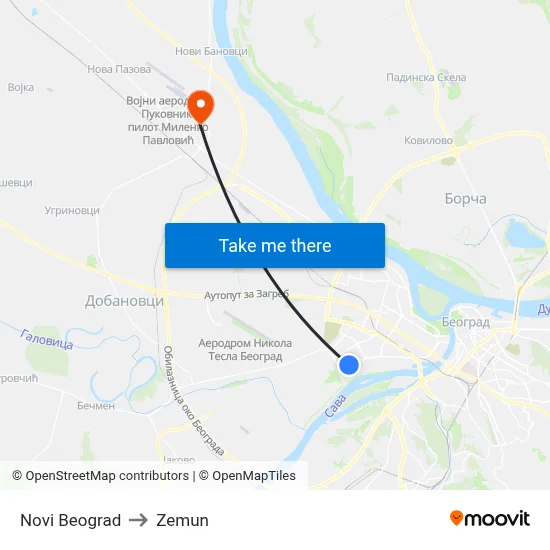 New Belgrade to Zemun map