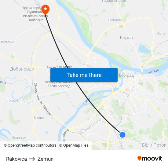 Rakovica to Zemun map